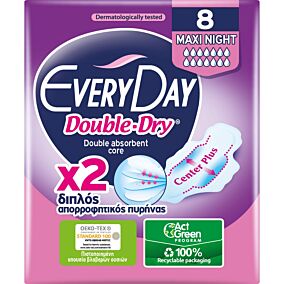 Σερβιέτες EVERYDAY Maxi Night Ultra Plus Double Dry με φτερά (8τεμ.)