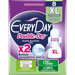 Σερβιέτες EVERYDAY Hyperdry Double Dry Extra Long με φτερά (8τεμ.)