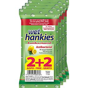 Υγρά μαντηλάκια WET HANKIES αντιβακτηριδιακά lemon 2+2 ΔΩΡΟ (4x15τεμ.) 
