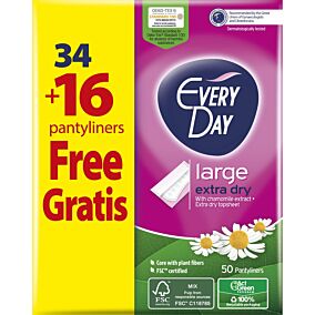 Σερβιέτες EVERYDAY Extra Dry Large με φτερά, με χαμομήλι (50τεμ.)