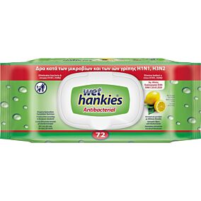 Υγρά μαντηλάκια WET HANKIES αντιβακτηριακά λεμόνι (72τεμ.)