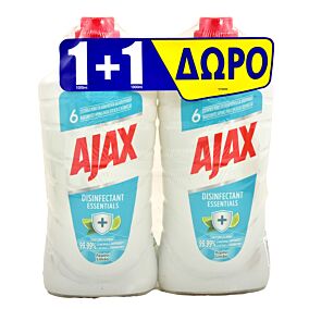 AJAX Υγρό καθαριστικό απολυμαντικό Essential λεμόνι 1+1 ΔΩΡΟ (2lt)