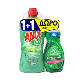 AJAX υγρό καθαριστικό Ultra 7 λεμόνι 1lt + ΔΩΡΟ PALMOLIVE υγρό πιάτων