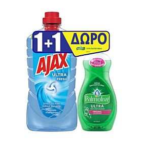 AJAX υγρό καθαριστικό Ultra 7 Fresh 1lt + ΔΩΡΟ PALMOLIVE υγρό πιάτων