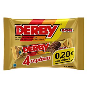Γκοφρέτα ΙΟΝ Derby σοκολάτα γάλακτος με Crisp Rice και γέμιση καρύδας (4x38g)